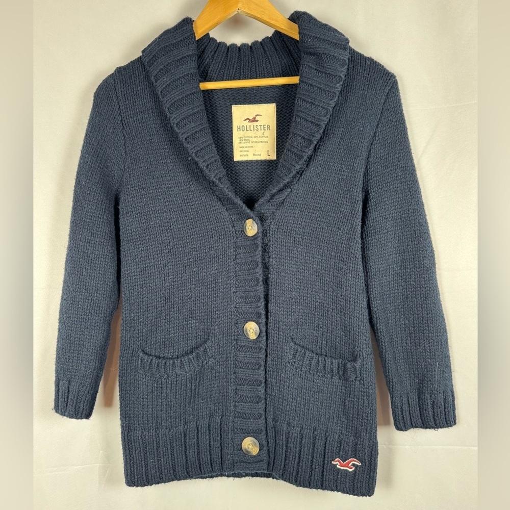 Hollister Boys Navy Cardigan NWT VTG Shawl Collar Holiday Party Grandpa Y2K Lg